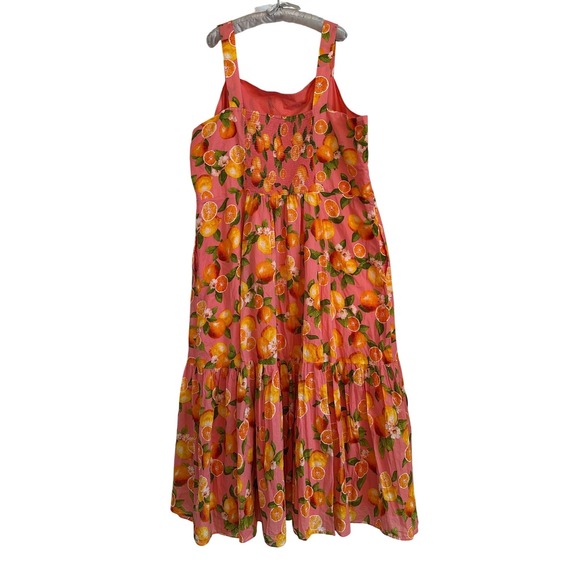 Talbots Plus 100% Cotton Tiered Maxi Dress Women Sz 3X/22W Lemons Oranges Cruise - Picture 4 of 9